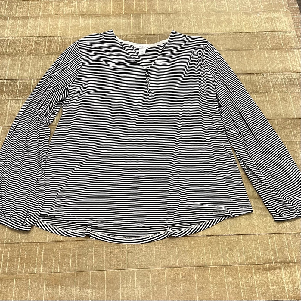 Liz Claiborne Blue and White Fitted Long Sleeve Blouse